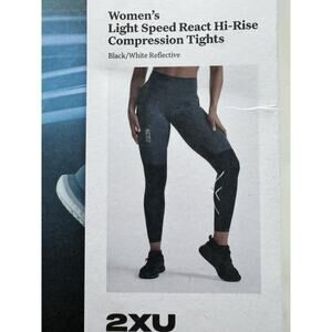 2XU Women's Light Speed React Hi-Rise Compression Tights Black White Reflective